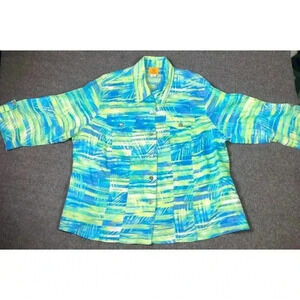 Ruby rd shirt 1x dress shirt 3/4 sleeve 100% linen. Turquoise green size 1x